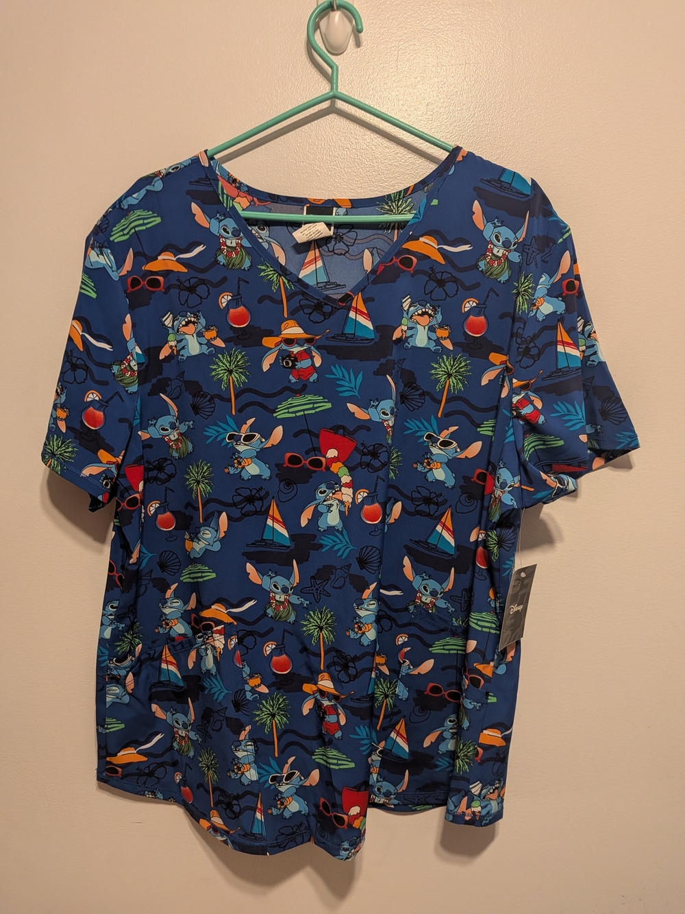 Disney Blue Tropical Stitch Print V-Neck Crop Top